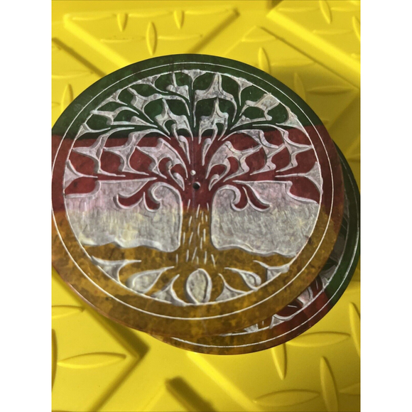 NWT Hand carved Soapstone Rainbow Tree Of Life Ash Incense Catcher - Picture 2 of 4